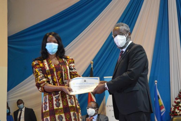 Prof. Jane Ambuko representing her department at the PC Awards Ceremony 