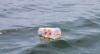 Plastic container floating in a water body