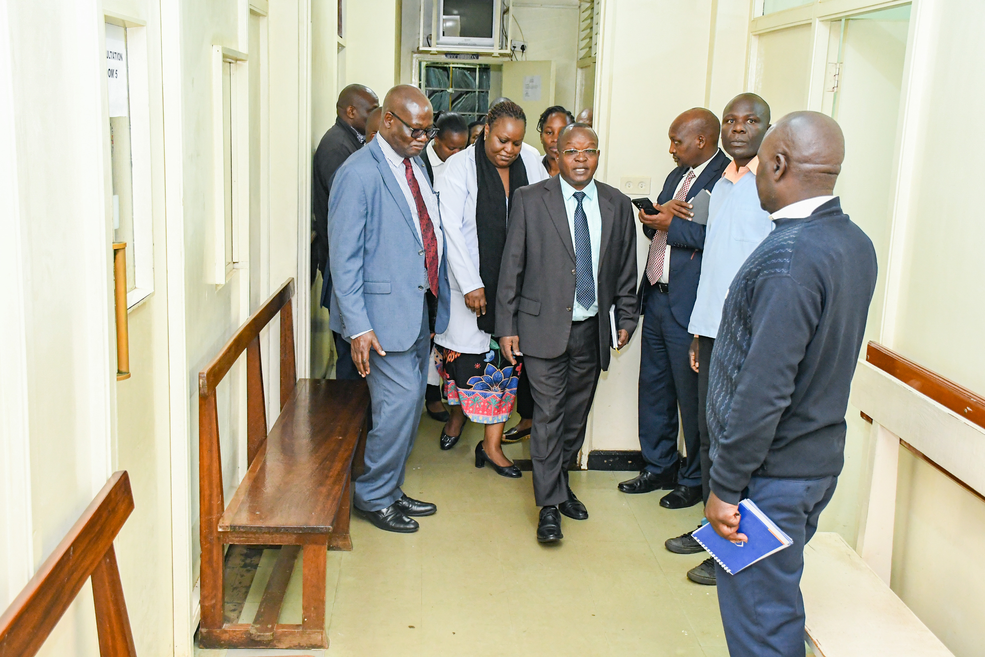Prof. Josiah Aduda tours the University Health Services facility as part of his familiarization visit