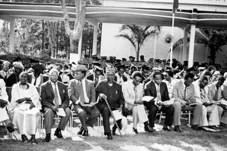 Late Jaramogi Odinga(with a walking stick)at UoN  graduation ceremony 1973