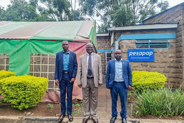 Prof. Josiah Aduda, DVC (Finance, Planning and Development), poses for a group photo with the leadership of Chuna DT Sacco Society Ltd following a courtesy visit.