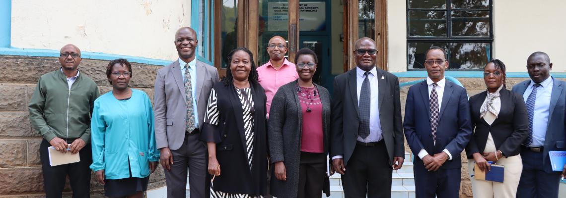 DVC Finance, Planning and Development Prof. Josiah Aduda, FHS Dean Prof. Daniel Ojuka and faculty members of the Department of Dental Sciences at the Dental School.