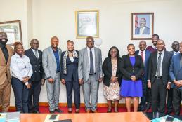 The DVC Finance Planning and Development, Prof Josiah Aduda together with University of Nairobi senior staff and Britam Holding delegation.